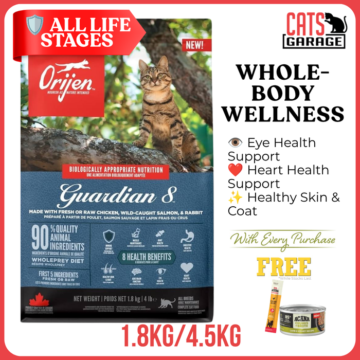 ORIJEN Guardian 8 Freeze-Dried Infused Cat Food | Adult Cat Kibble Grain Free WholePrey Recipe Complete Nutrition