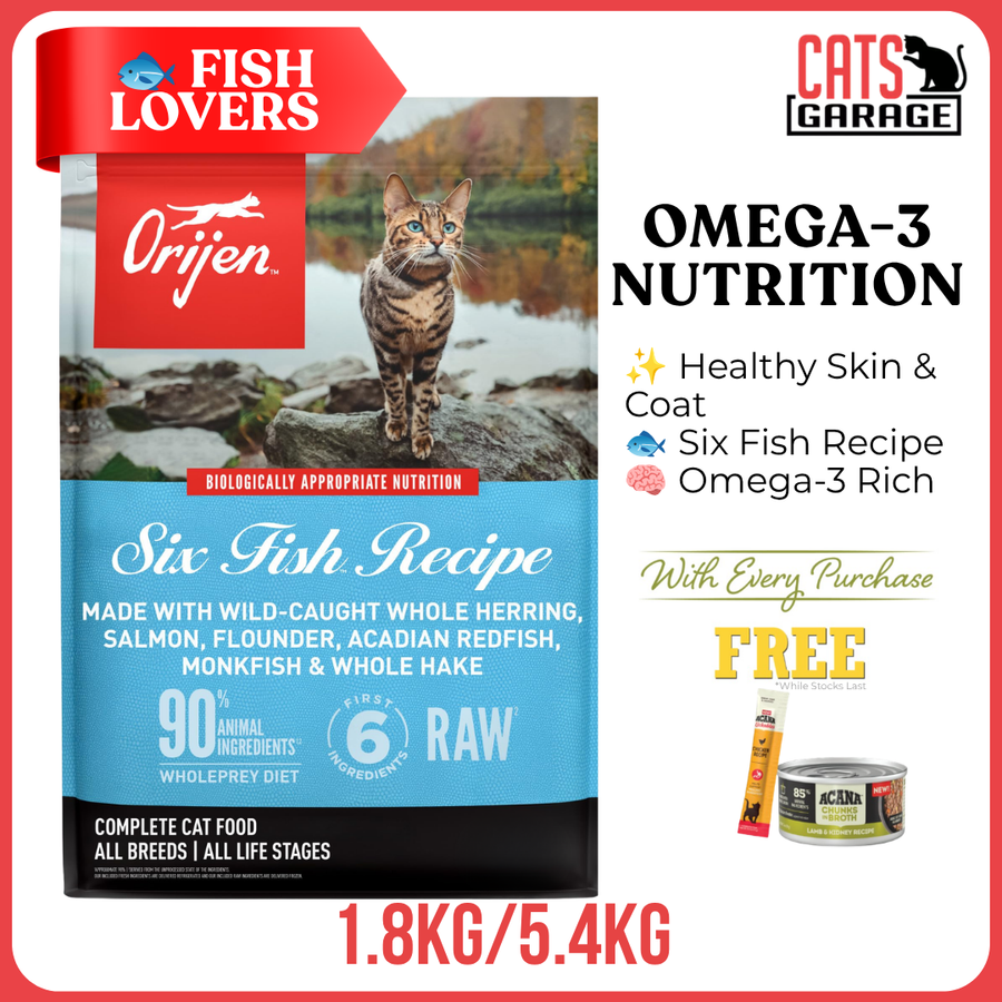 ORIJEN Six Fish Dry Cat Food | Fish Recipe Cat Kibble Adult Cats Grain Free Freeze-Dried Coated Omega-3 Rich