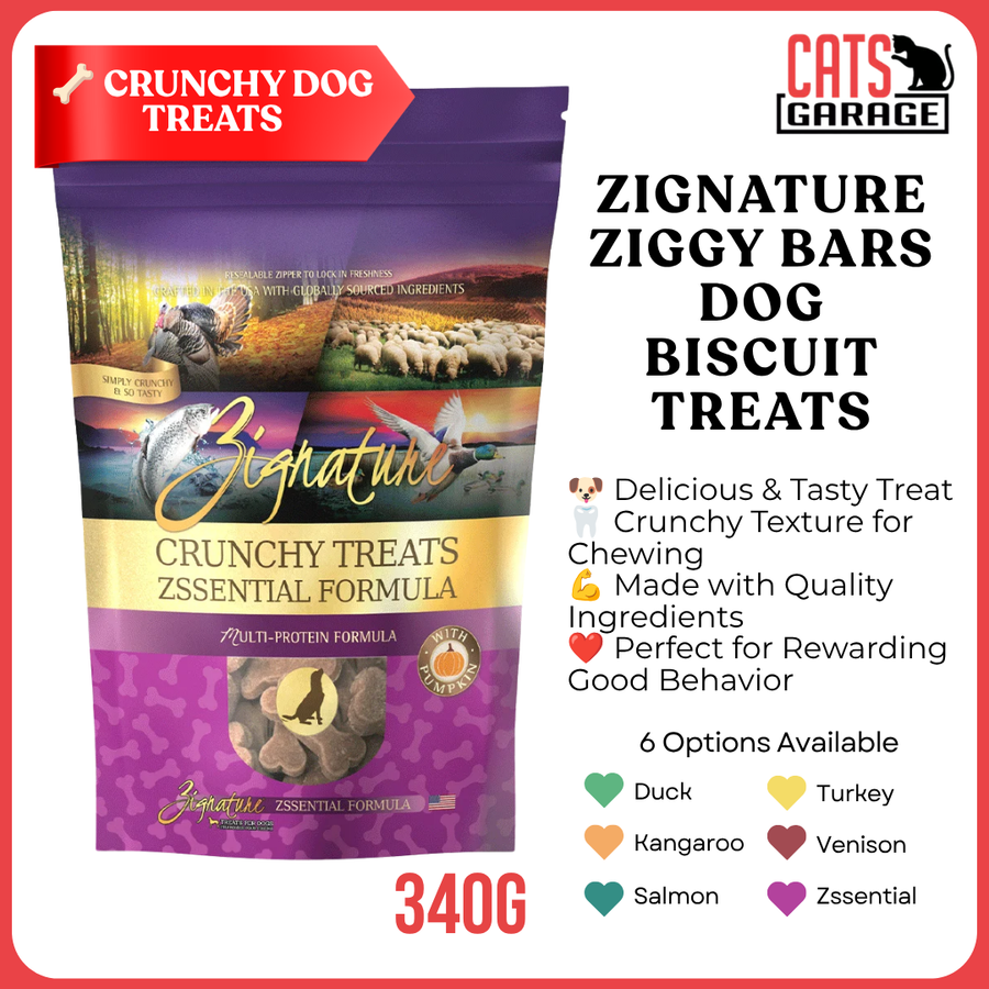 Zignature Ziggy Bars Dog Biscuit Treats 340g | Crunchy Oven-Baked Biscuits | Healthy Reward Treat