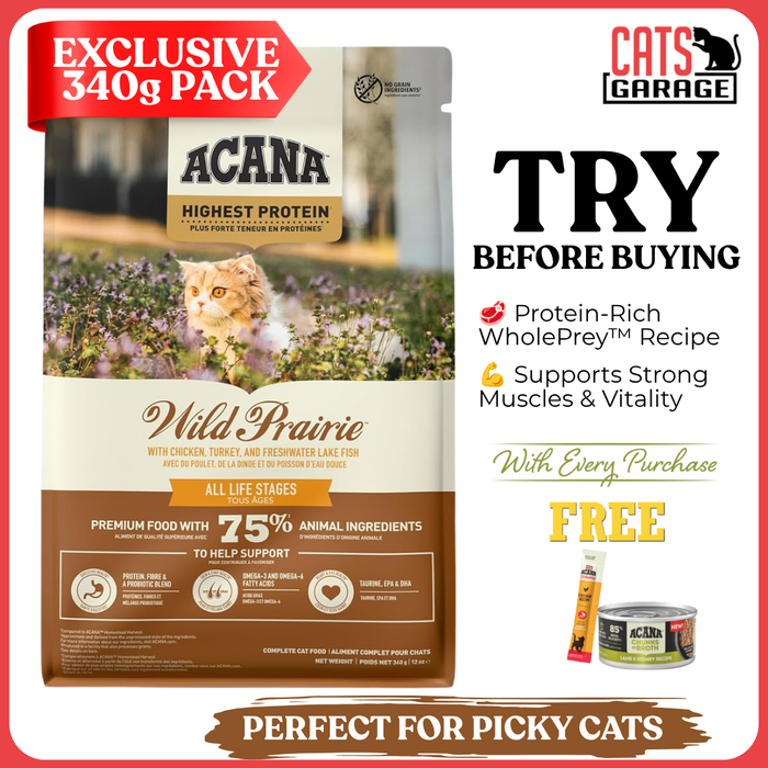 [TRIAL SIZE] ACANA Wild Prairie Cat Food 340g | Freeze-Dried Infused Grain Free High Protein Dry Cat Food Kibble