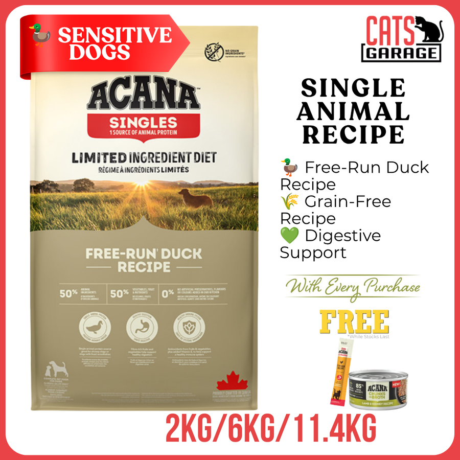 ACANA Singles Free-Run Duck Dry Dog Food | Duck Recipe Dog Kibble Grain Free Adult Dogs Sensitive Skin & Stomach