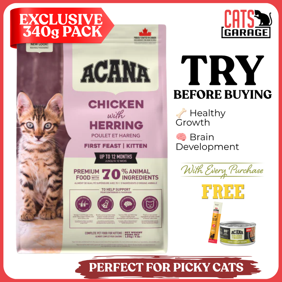 [TRIAL SIZE] ACANA First Feast Dry Kitten Food 340g | Kitten Kibble Chicken & Herring Recipe Healthy Growth Nutrition