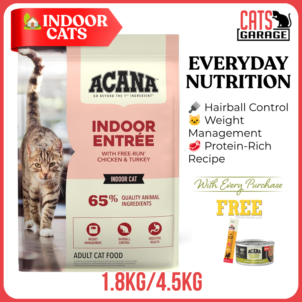 ACANA Indoor Entree Dry Cat Food | Indoor Cat Kibble Hairball Support Weight Management Grain Free Adult Cats