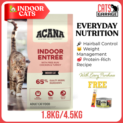 ACANA Indoor Entree Dry Cat Food | Indoor Cat Kibble Hairball Support Weight Management Grain Free Adult Cats