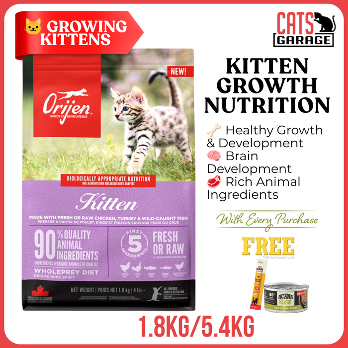 ORIJEN Kitten Freeze-Dried Infused Dry Cat Food | Kitten Kibble Grain Free WholePrey Recipe Growth & Development