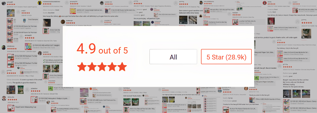 five-star reviews on Shopee