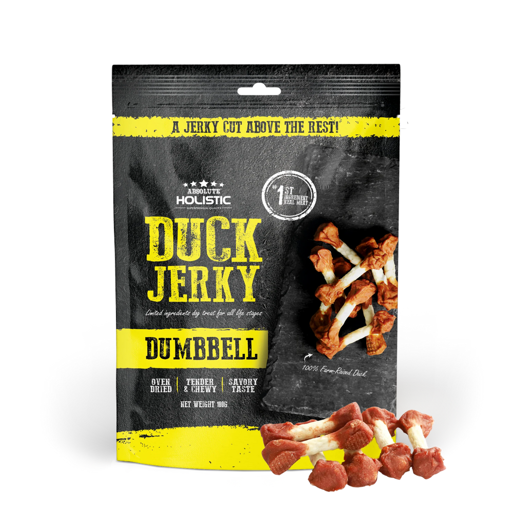 Absolute Holistic Grain Free Treats for Dog Duck Jerky Dumbbell 100g