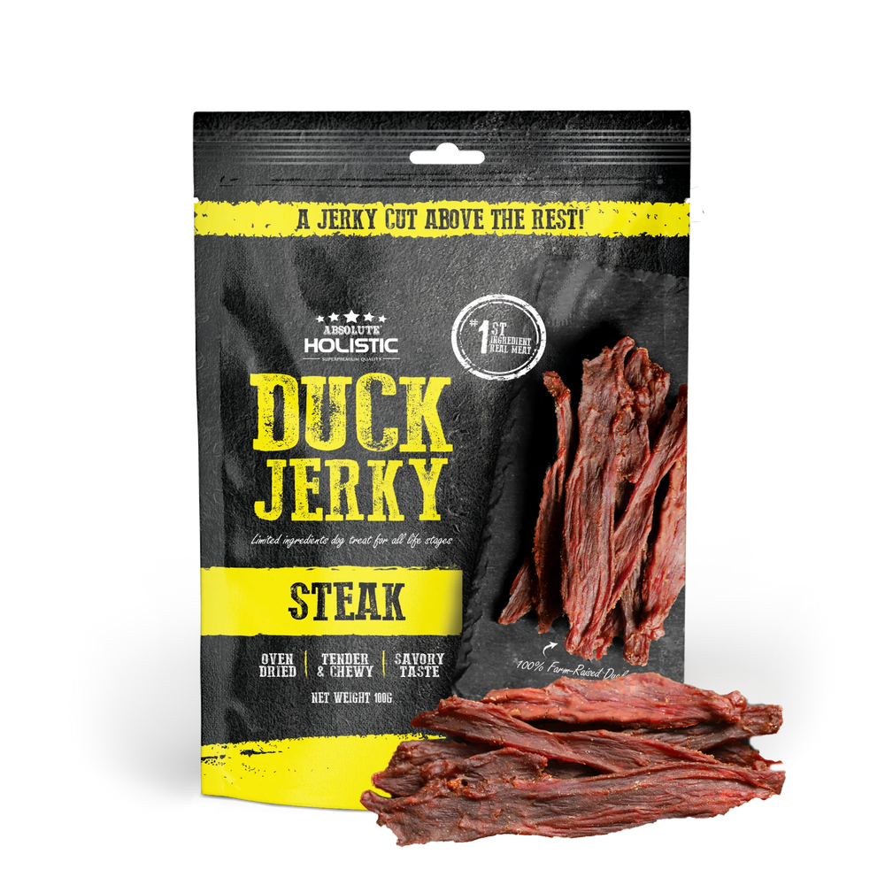 Absolute Holistic Grain Free Treats for Dog Duck Jerky Steak 100g