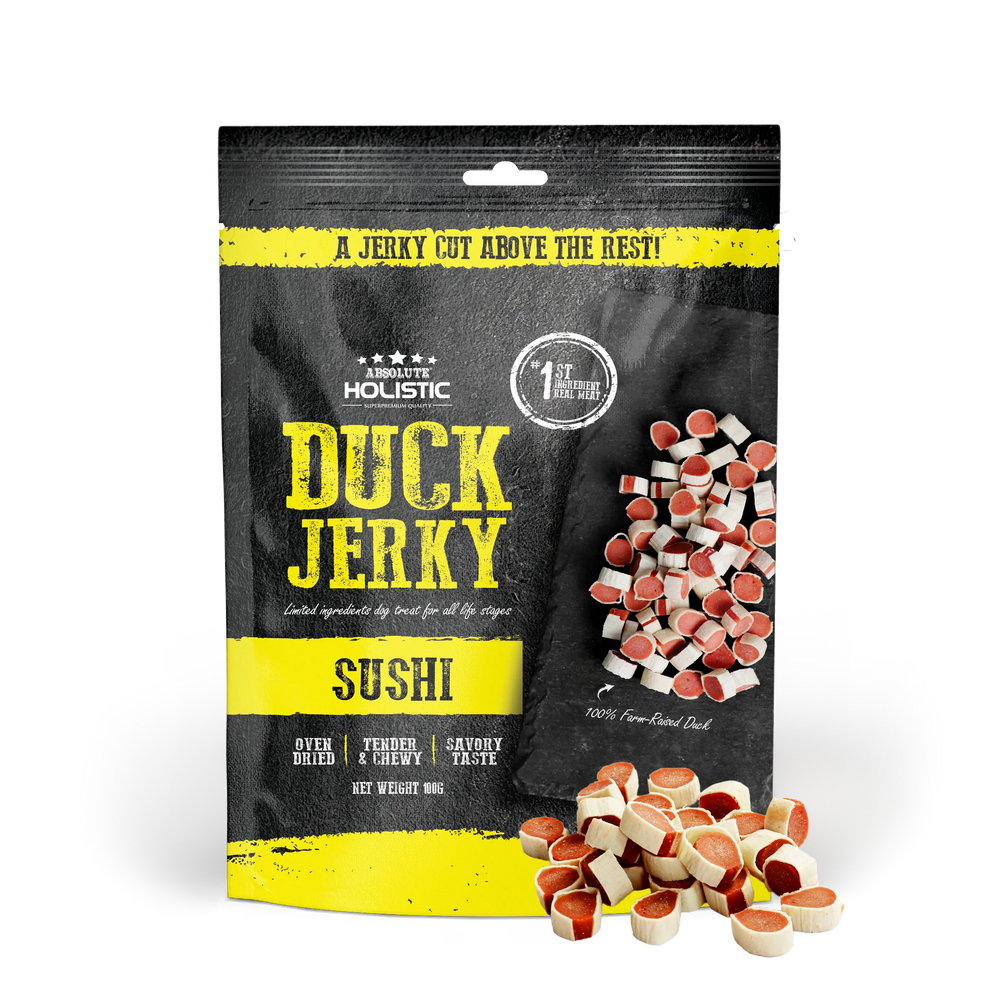 Absolute Holistic Grain Free Treats for Dog Duck Jerky Sushi 100g
