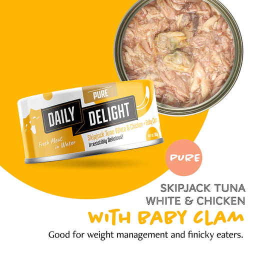 Daily Delight Pure Skipjack Tuna White & Chicken With Baby Clam 80g