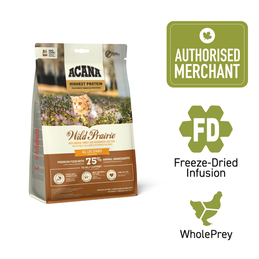 ACANA Wild Prairie Freeze-Dried Infused Cat Food 340g | High Protein Poultry Recipe Cat Kibble