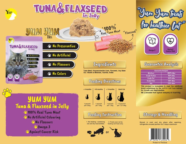 Yum Yum Cat Pouch Tuna & Flaxseed In Jelly 70g X12