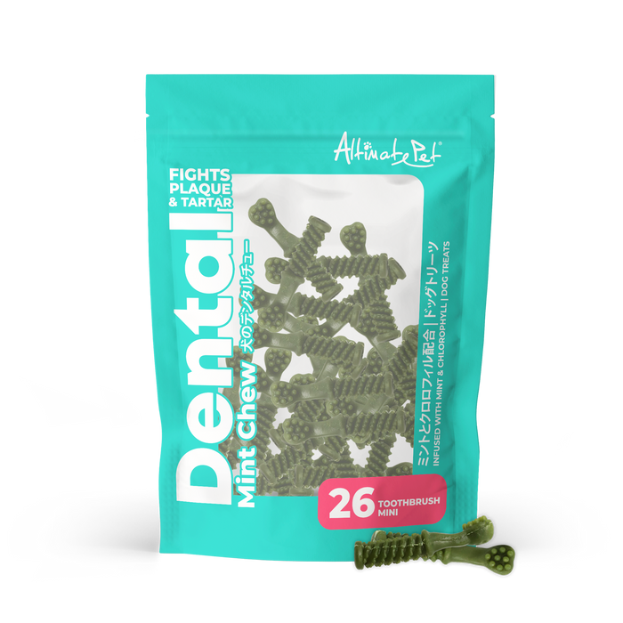 Altimate Pet Dog Dental Chews Infused with Mint & Chlorophyll Mint Toothbrush Mini 26pcs