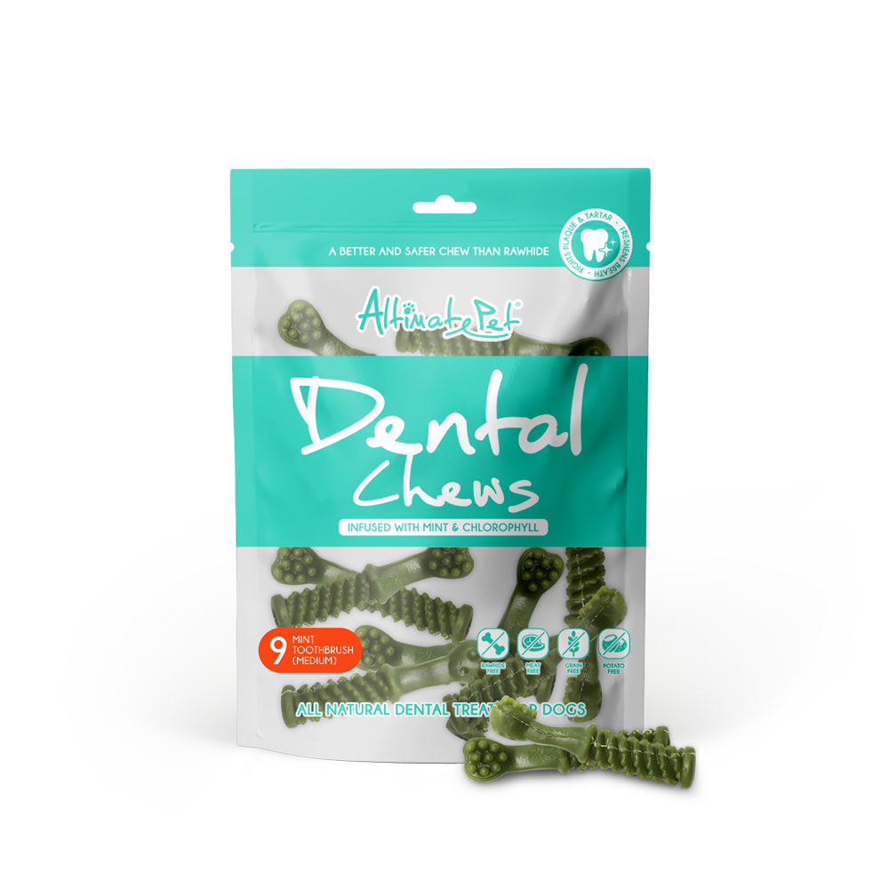Altimate Pet Dog Dental Chews Infused with Mint & Chlorophyll Mint Toothbrush Medium 9pcs