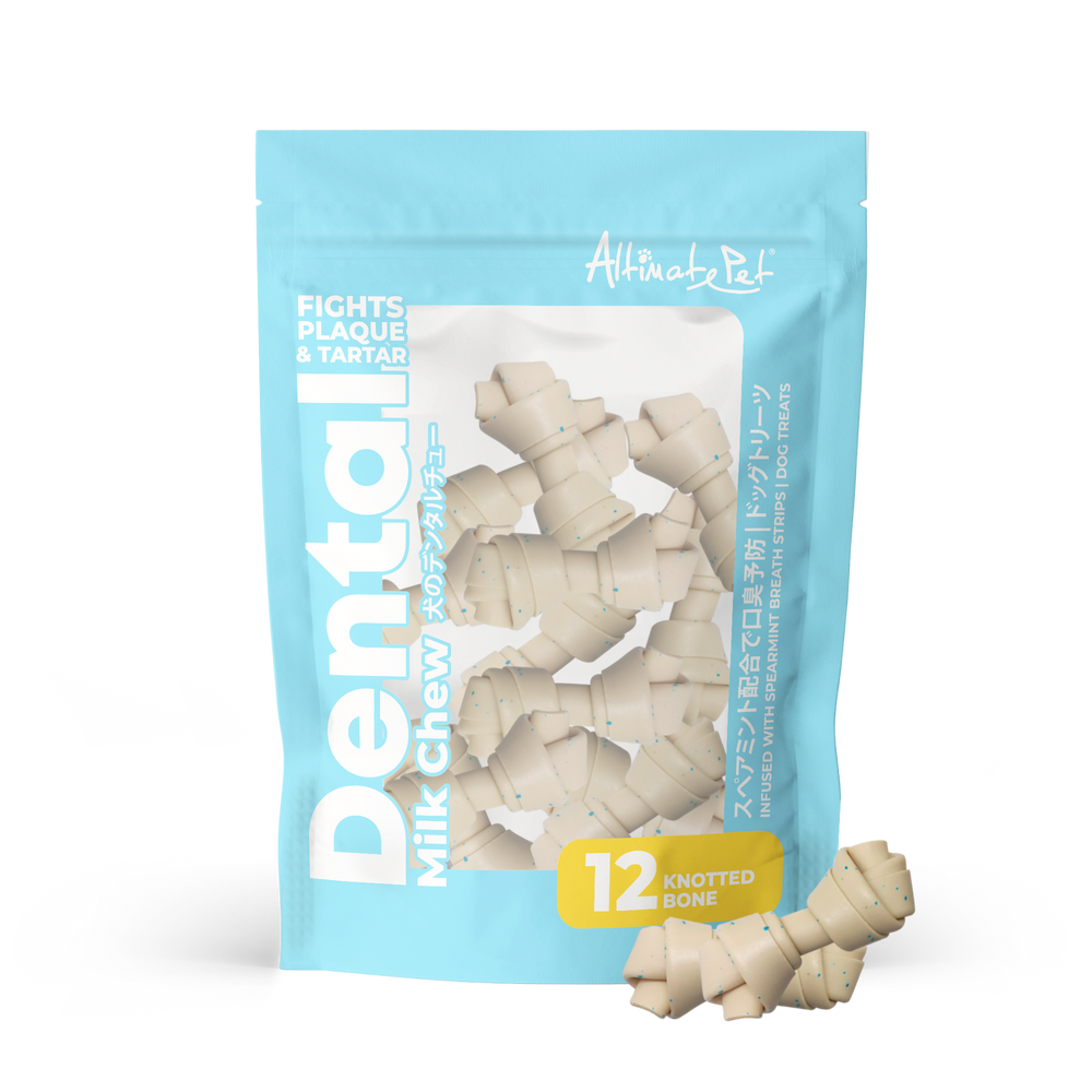 Altimate Pet Dog Dental Chews Infused with Spearmint Breath Strips Milk Knotted Bone 12pcs