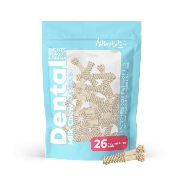 Altimate Pet Dog Dental Chews Infused with Spearmint Breath Strips Milk Toothbrush Mini 26pcs