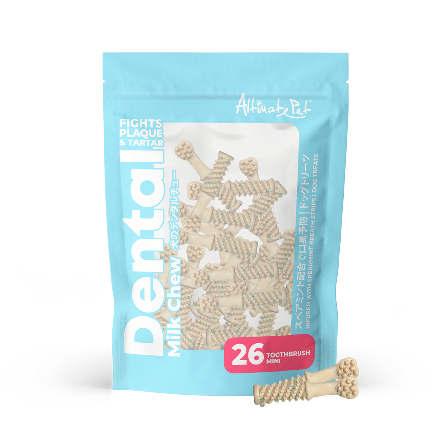 Altimate Pet Dog Dental Chews Infused with Spearmint Breath Strips Milk Toothbrush Mini 26pcs