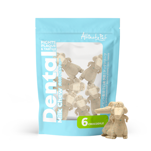 Altimate Pet Dog Dental Chews Infused with Spearmint Breath Strips Milk Crocodile 6pcs