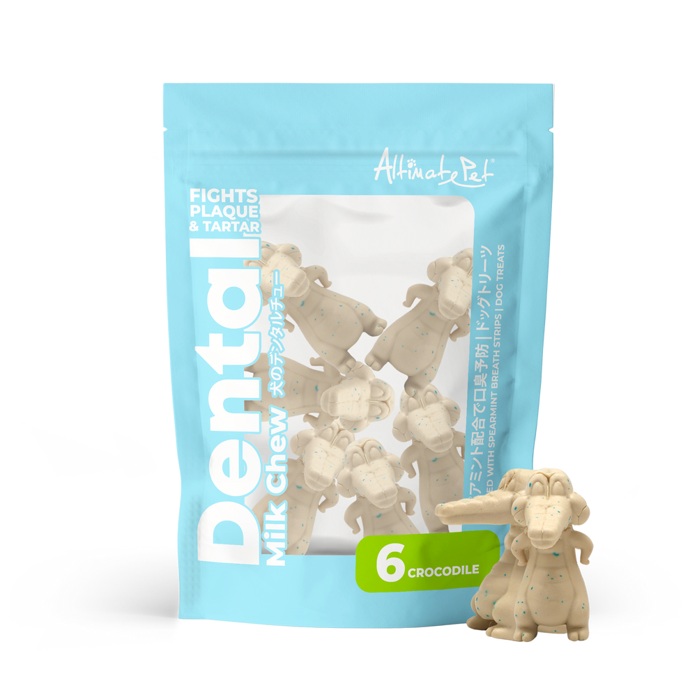 Altimate Pet Dog Dental Chews Infused with Spearmint Breath Strips Milk Crocodile 6pcs