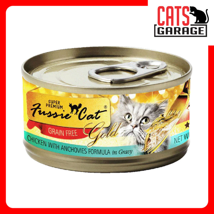 Fussie Cat - GOLD LABEL Chicken with Anchovies in Gravy 80g x 24 Cans