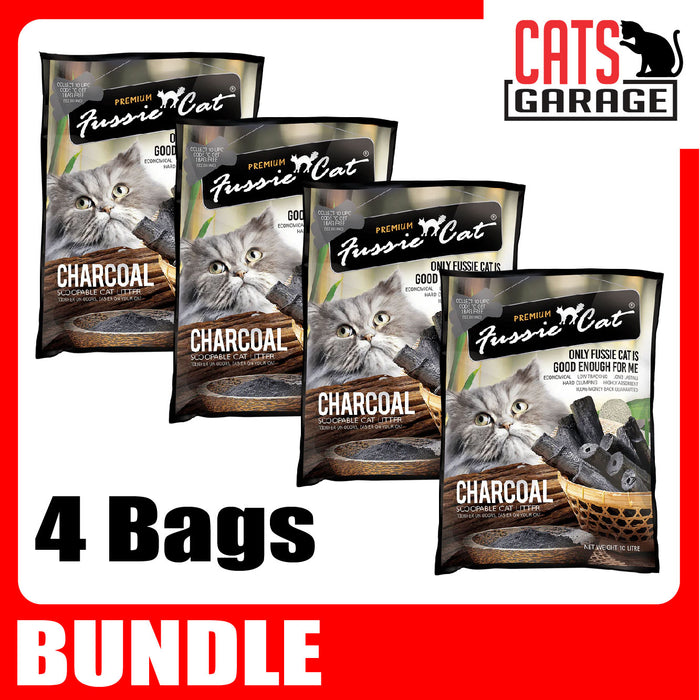Fussie Cat Bentonite Litter ACTIVATED CHARCOAL 10L x 4 Bags