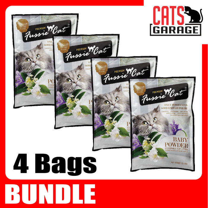 Fussie Cat Bentonite Litter BABY POWDER 10L x 4 Bags