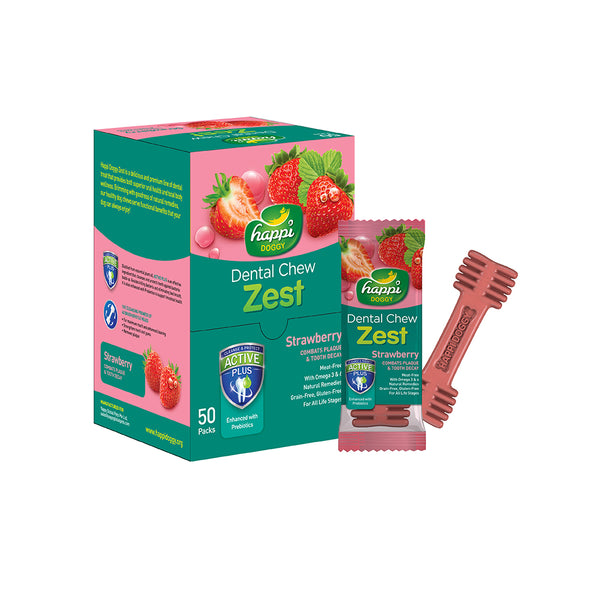 Happi Doggy Zest Strawberry 4 Inch Dental Dog Chew 25g X 50 Pcs