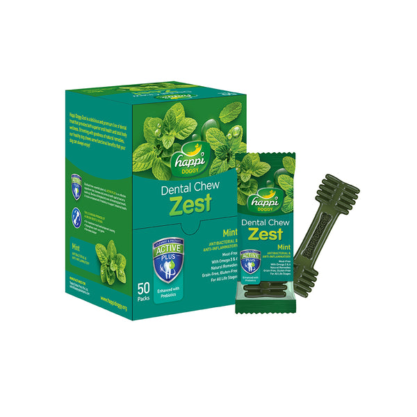 Happi Doggy Zest Mint 4 Inch Dental Dog Chew 25g X 50 Pcs
