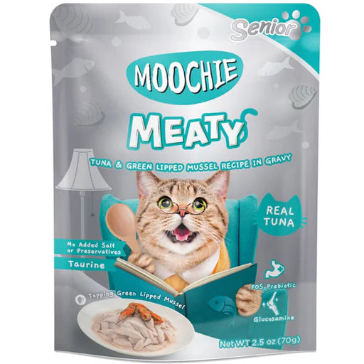 Moochie Meaty Tuna & Green-Lipped Mussel Recipe In Gravy Senior Pouch Cat Food 70g x 12