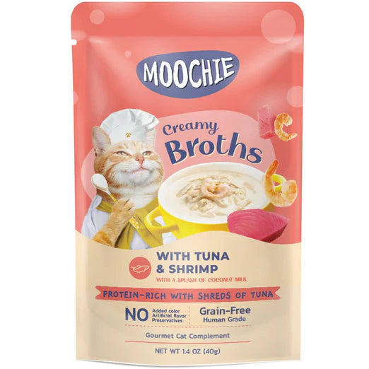 Moochie Creamy Broths With Tuna & Shrimp Grain-Free Pouch Cat Food 40g x 16