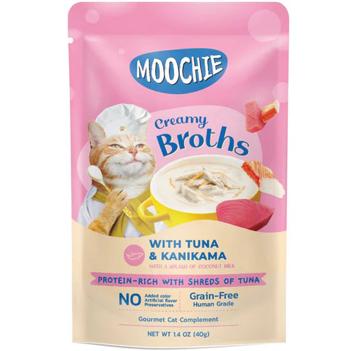Moochie Creamy Broths With Tuna & Kanikama Grain-Free Pouch Cat Food 40g x 16