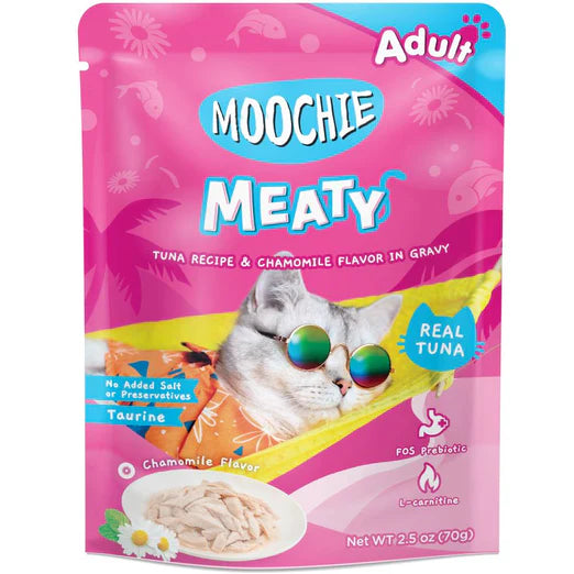 Moochie Meaty Tuna Recipe & Chamomile Flavor In Gravy Adult Pouch Cat Food 70g x 12