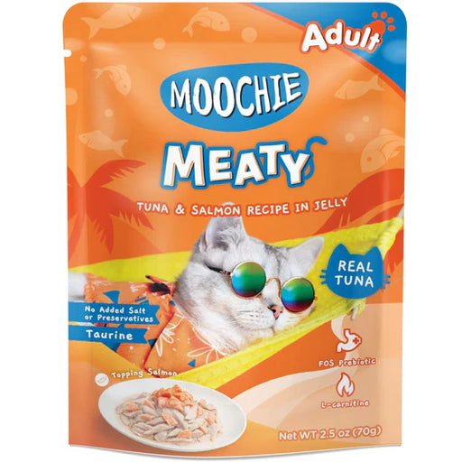 Moochie Meaty Tuna & Salmon Recipe In Jelly Adult Pouch Cat Food 70g x 12