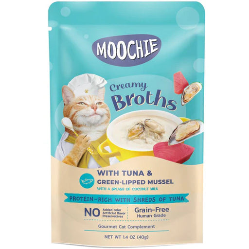 Moochie Creamy Broths With Tuna & Green-Lipped Mussel Grain-Free Pouch Cat Food 40g x 16