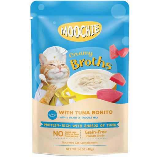 Moochie Creamy Broths With Tuna Bonito Grain-Free Pouch Cat Food 40g x 16