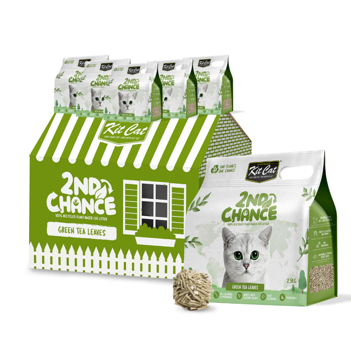 Kit Cat 2nd Chance Plant-Based Cat Litter GREEN TEA Leaves 2.5kg X6