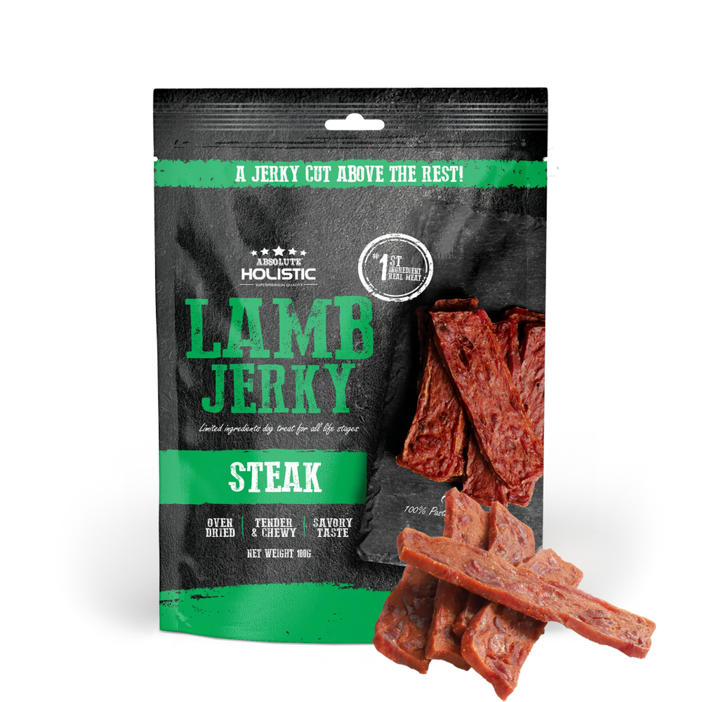 Absolute Holistic Grain Free Treats for Dog Lamb Jerky Steak 100g