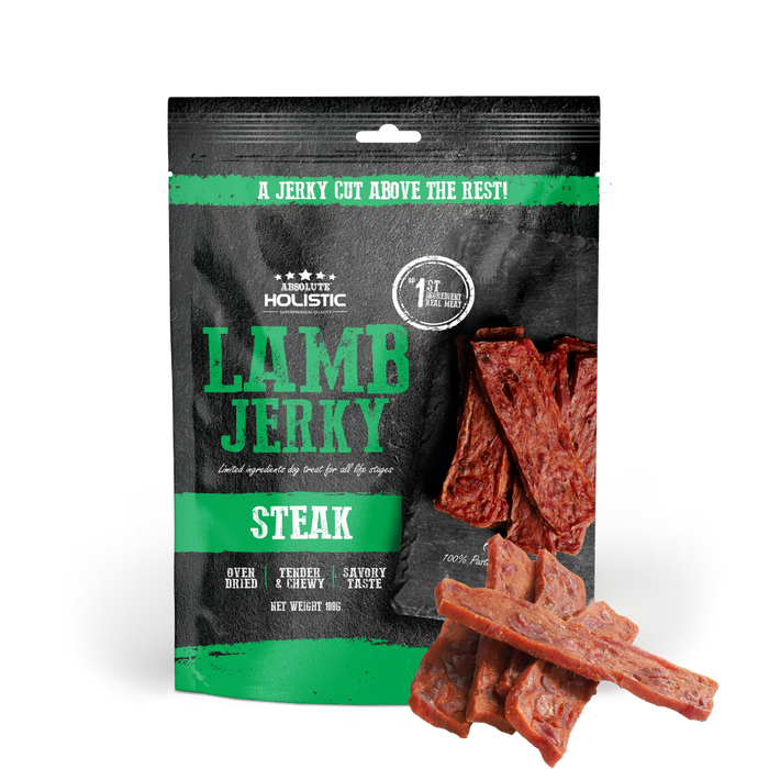 Absolute Holistic Grain Free Treats for Dog Lamb Jerky Steak 100g