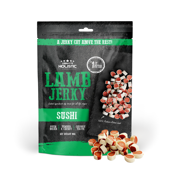 Absolute Holistic Grain Free Treats for Dog Lamb Jerky Sushi 100g