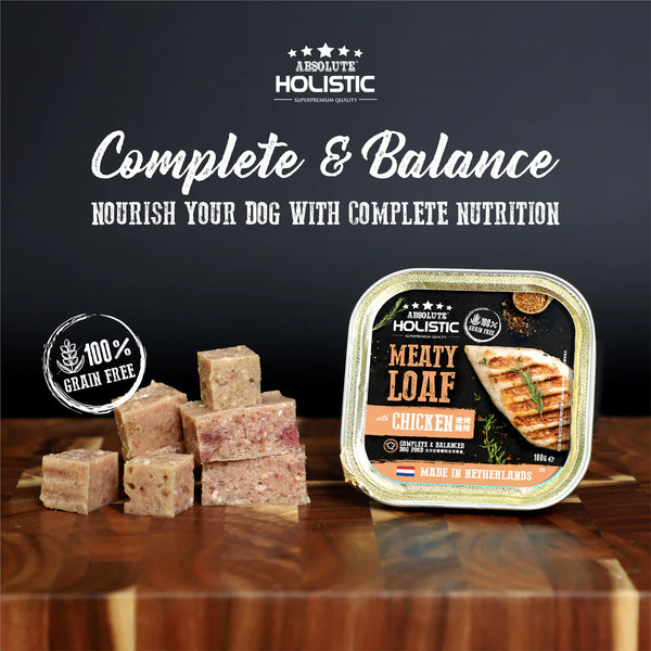 Absolute Holistic Complete & Balanced Meaty Loaf Chicken Wet Tray Food for Dog 100g X16