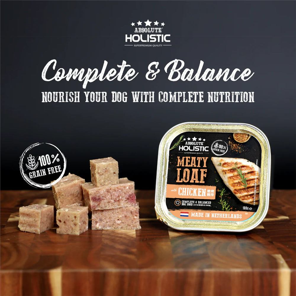 Absolute Holistic Complete & Balanced Meaty Loaf Chicken Wet Tray Food for Dog 100g X16