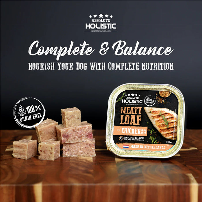 Absolute Holistic Complete & Balanced Meaty Loaf Chicken Wet Tray Food for Dog 100g X16