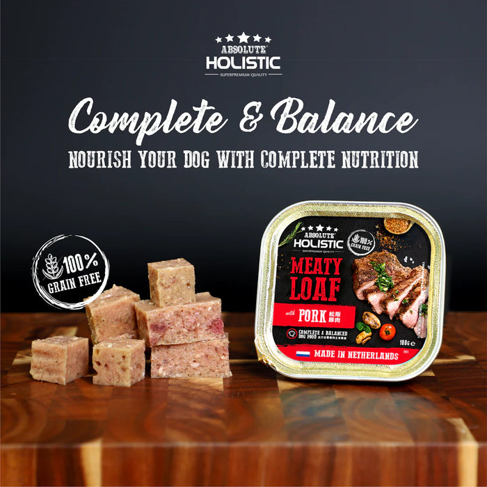 Absolute Holistic Complete & Balanced Meaty Loaf  Pork Wet Tray Food for Dog 100g X16