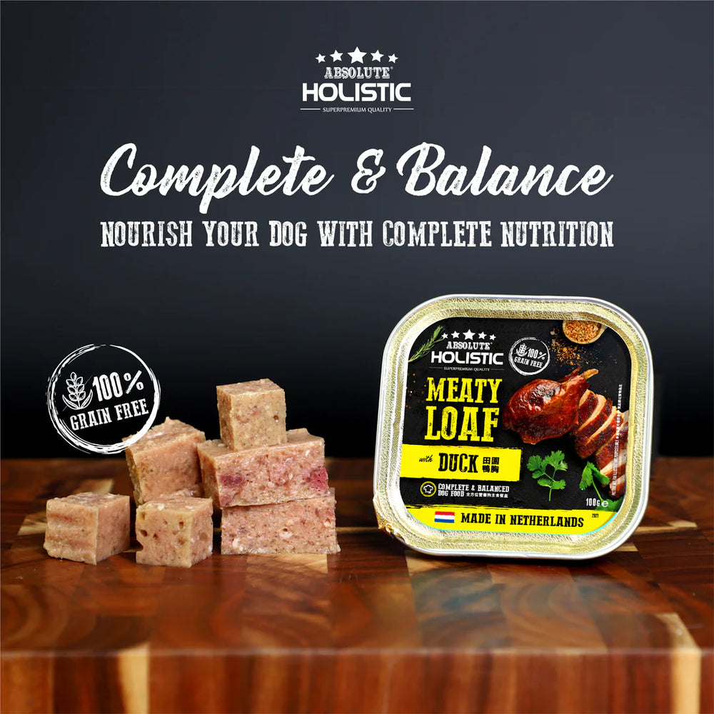 Absolute Holistic Complete & Balanced Meaty Loaf  Duck Wet Tray Food for Dog 100g X16