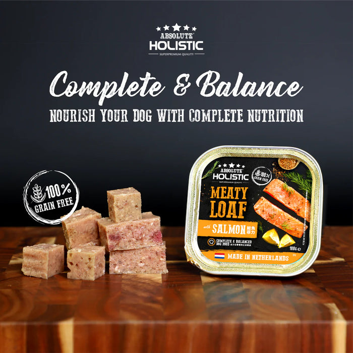 Absolute Holistic Complete & Balanced Meaty Loaf  Salmon Wet Tray Food for Dog 100g X16