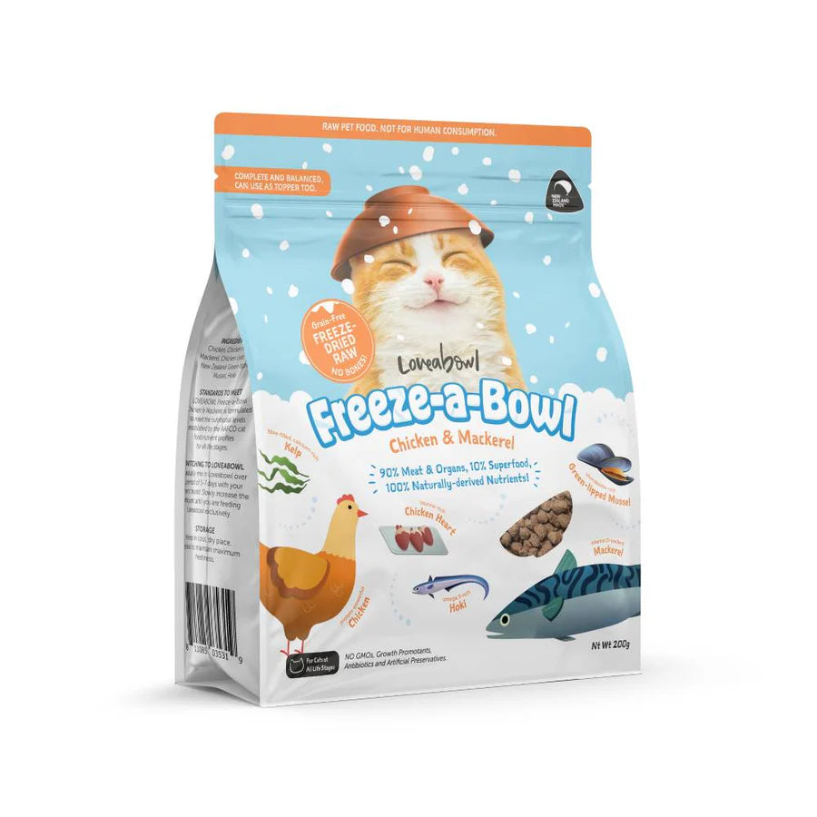 Loveabowl Cat Food Freeze A Bowl Freeze-Dried Raw Chicken & Mackerel (2 Sizes)