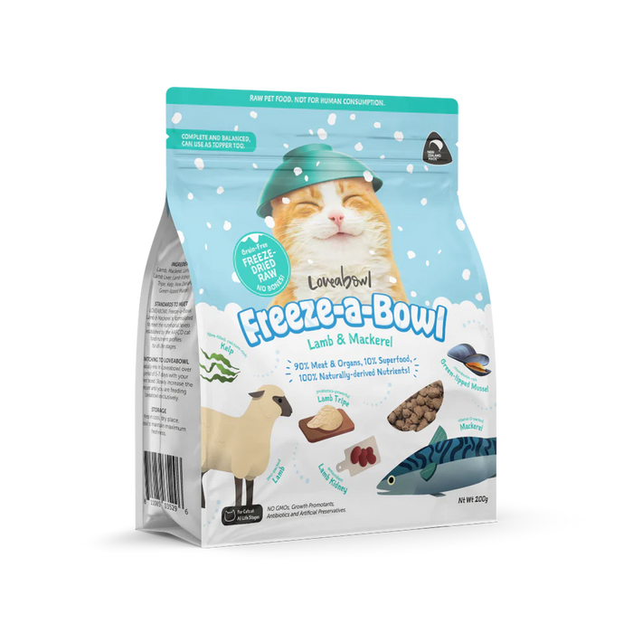 Loveabowl Cat Food Freeze A Bowl Freeze-Dried Raw Lamb & Mackerel (2 Sizes)