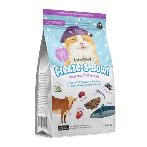 Loveabowl Cat Food Freeze A Bowl Freeze-Dried Raw Mackerel, Beef & Hoki (2 Sizes)