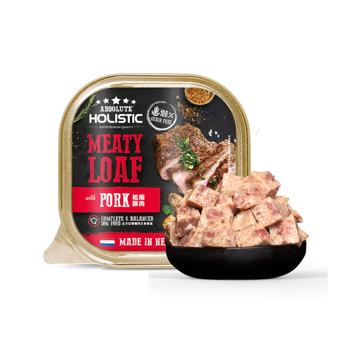 Absolute Holistic Complete & Balanced Meaty Loaf  Pork Wet Tray Food for Dog 100g X16