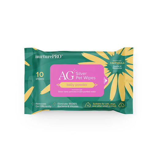 Nurture PRO AG+ Silver Pet Wipes Baby Powder (10 sheets) X20 Packs